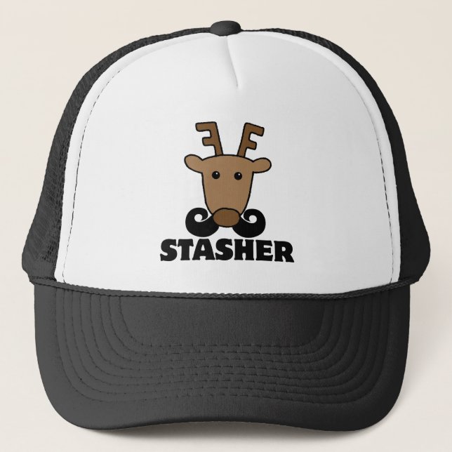 funny dasher stasher moustache reindeer trucker hat (Front)