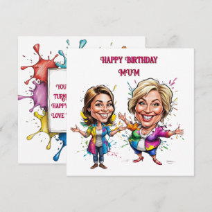Funny Daughter and Mum Birthday Caricatures Card