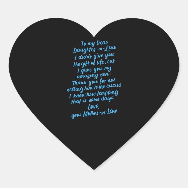 Funny Daughter in Law To My Dear Daughter In Law Heart Sticker (Front)