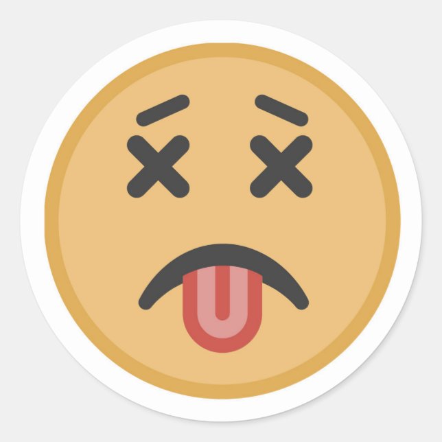 Funny Dead Hangover Tongue Emoji Cartoon Classic Round Sticker (Front)
