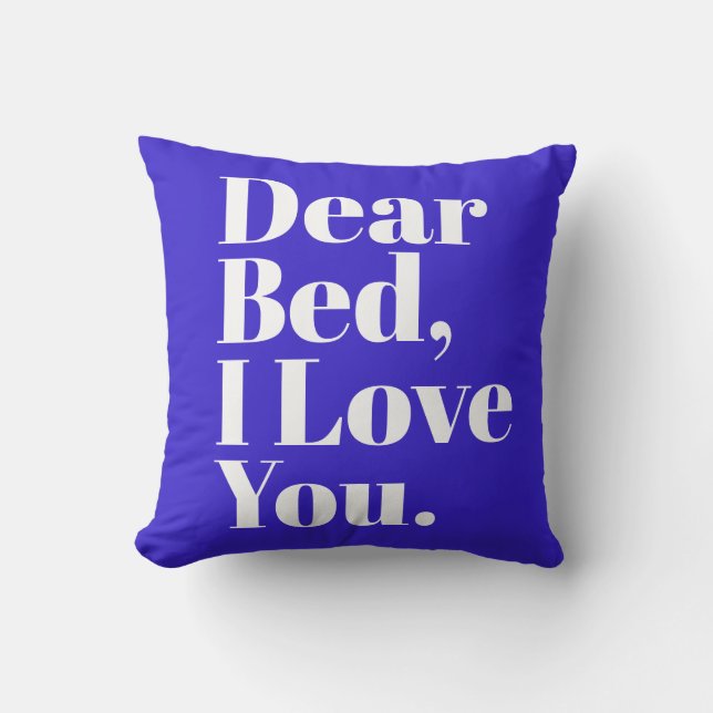 Funny Dear Bed, I Love You Cobalt Blue and White Cushion (Front)