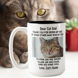 Funny Dear Cat Dad   Custom Cat's Photo & Name Two-Tone Coffee Mug
