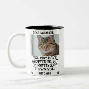 funny Dear cat, Personalized cat's photo and name Two-Tone Coffee Mug