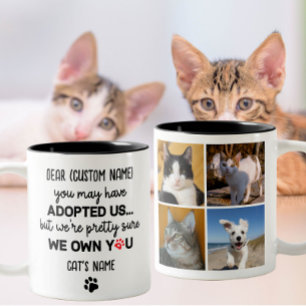 Funny Dear Cat Saying, Custom 4 Cat's Photo & Name Two-Tone Coffee Mug