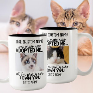 Funny Dear Cat Saying   Custom Cat's Photo & Name Two-Tone Coffee Mug