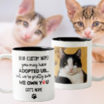 Funny Dear Cat Saying | Custom Cat's Photo & Name Two-Tone Coffee Mug<br><div class="desc">That's a perfect hilarious and relatable quote! The customised mug with a photo of your cat saying "you may have adopted us, but we're pretty sure we own you" is a great way to poke fun at the common perception that cats rule the roost. The mug would make a great...</div>