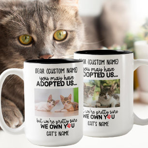 Funny Dear Cat Saying   Custom Cat's Photo & Name Two-Tone Coffee Mug