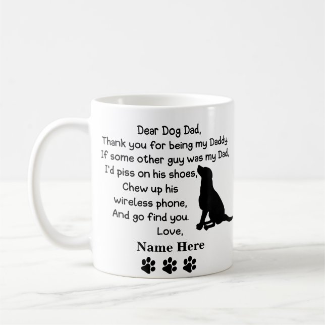 Funny Dear Dog Dad with Custom Name Coffee Mug (Left)