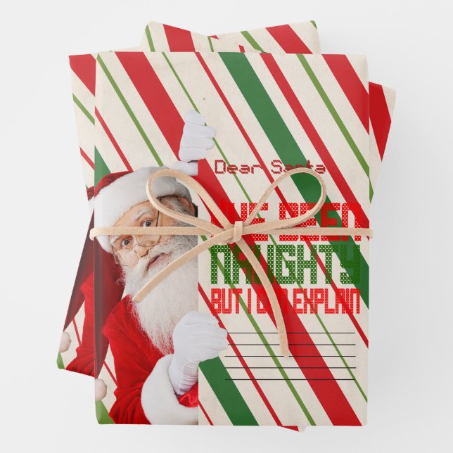 Funny Dear Santa I've Been Naughty Quote  Wrapping Paper Sheet (In situ)