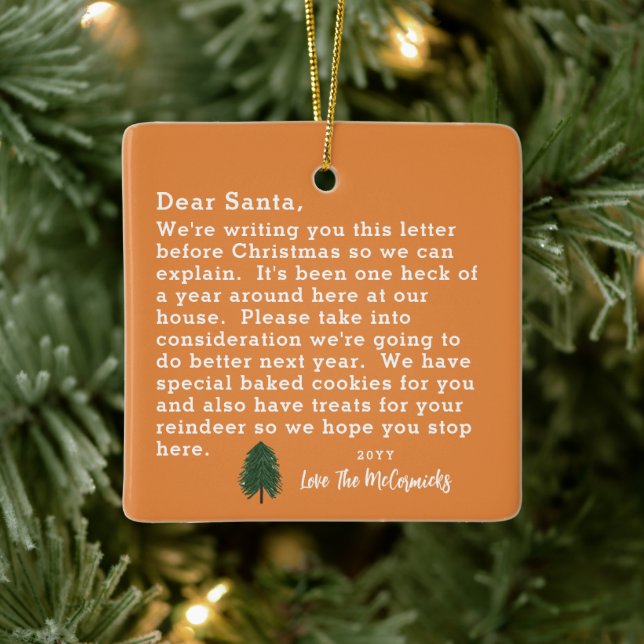 Funny Dear Santa Letter Family Personalised Ceramic Ornament (Tree)