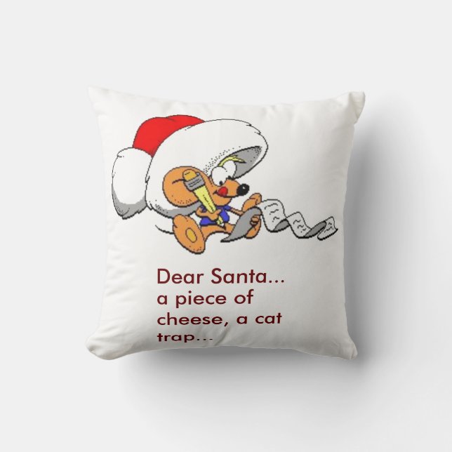 Funny Dear Santa Mouse with Christmas List, ZSSPG Cushion (Front)