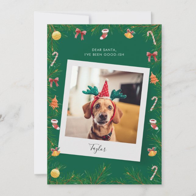 Funny Dear Santa Nice List Dog Photo Christmas Holiday Card (Front)