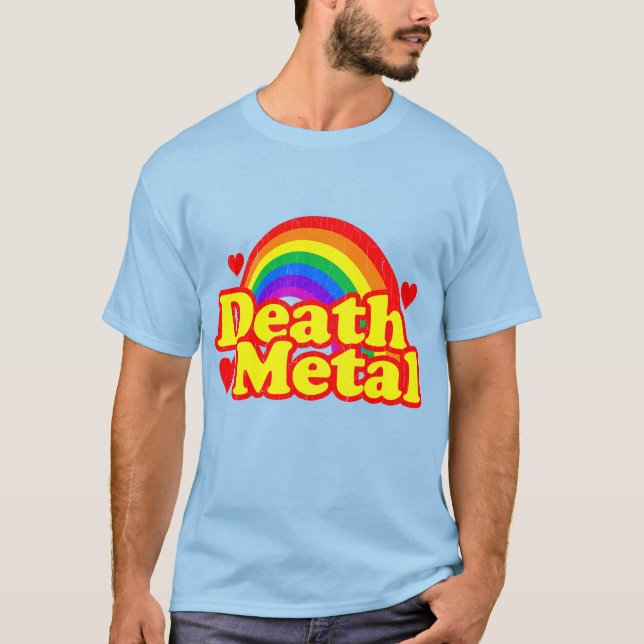 Funny Death Metal Rainbow (distressed look) T-Shirt (Front)