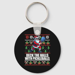 Funny Deck The Halls Ugly Christmas Sweater Pickle Key Ring