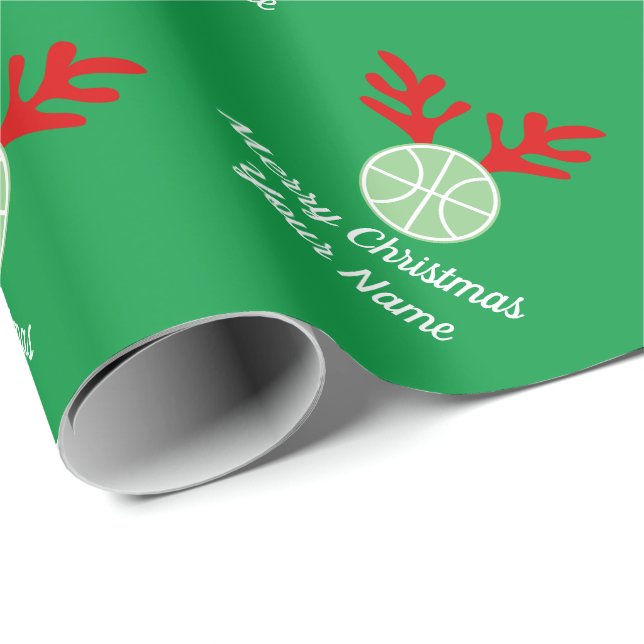 Funny deer antler basketball Christmas Holiday Wrapping Paper (Roll Corner)