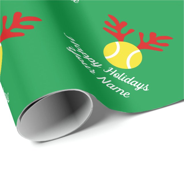Funny deer antler tennis ball Christmas Holiday Wrapping Paper (Roll Corner)