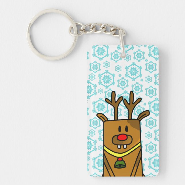 Funny Deer Blue Snowflake Pattern Winter Holidays Key Ring (Front)