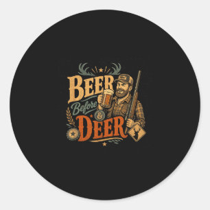 Funny deer hunt beer dad father's day retro 70s classic round sticker