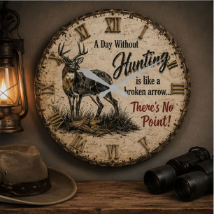 Funny Deer Hunter Cabin Hunting Joke Gift Lodge Large Clock