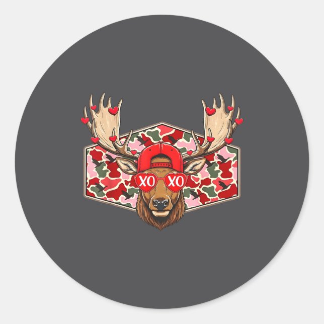 Funny Deer Hunting Buck Camo Valentines Day Men Wo Classic Round Sticker (Front)