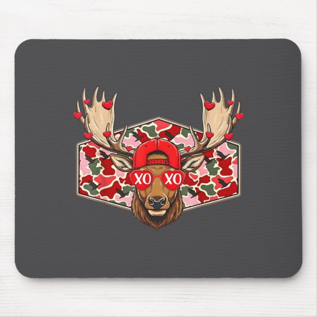 Funny Deer Hunting Buck Camo Valentines Day Men Wo Mouse Pad (Front)