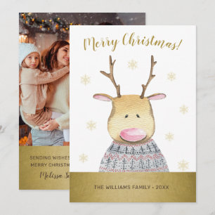 Funny Deer Merry Christmas Family Photo Holiday Card