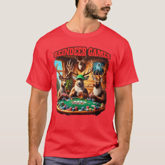 Funny Deer Playing Poker Christmas Rein Matching G T-Shirt