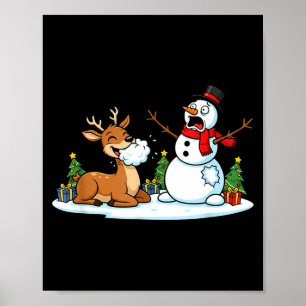 Funny Deer Snowman Christmas Tree Xmas Womens Mens Poster