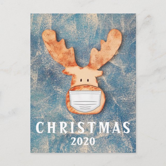 Funny Deer with Face Mask Christmas 2020 Postcard (Front)