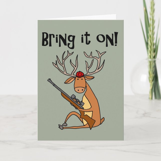 Funny Deer with Hunting Rifle and Cap Card (Front)