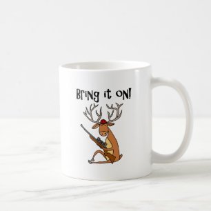 Funny Deer with Hunting Rifle and Cap Coffee Mug