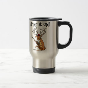Funny Deer with Hunting Rifle and Cap Travel Mug