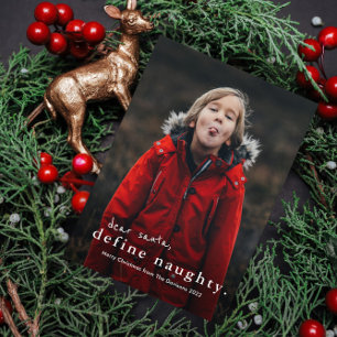 Funny Define Naughty 3 Photo Christmas Holiday Postcard