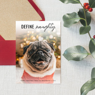 Funny Define Naughty Dog Pet photo Christmas Holiday Card