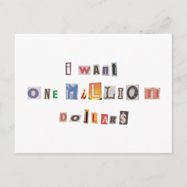 Funny Demand For Money Ransom Note Collage Postcard (Front)