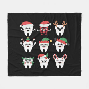 Funny Dental Christmas Teeth Cute Xmas Dentist  Fleece Blanket