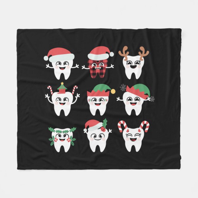 Funny Dental Christmas Teeth Cute Xmas Dentist  Fleece Blanket (Front (Horizontal))