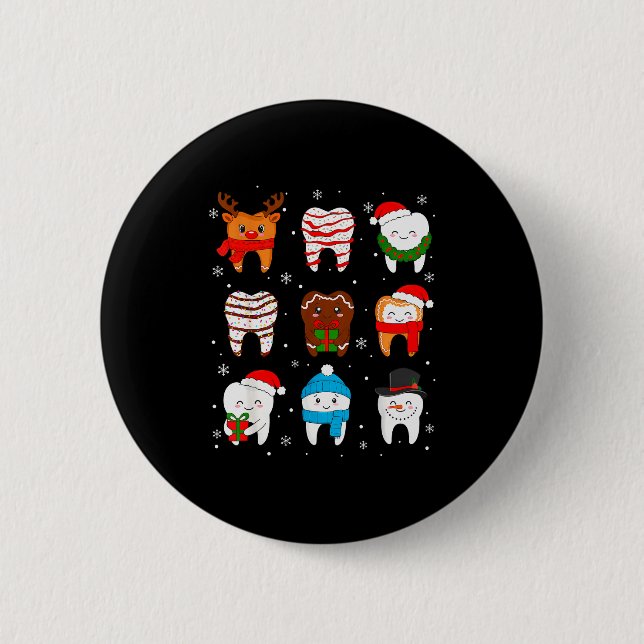 Funny Dental Christmas Teeth Cute Xmas Dentist Squ 6 Cm Round Badge (Front)