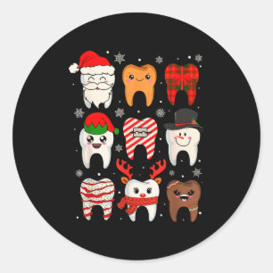 Funny Dental Christmas Teeth Cute Xmas Dentist Squ Classic Round Sticker
