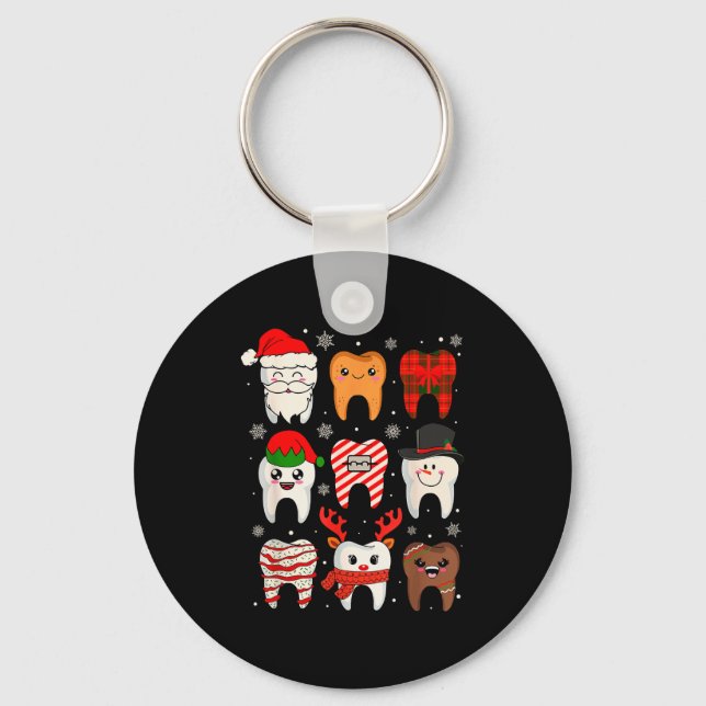 Funny Dental Christmas Teeth Cute Xmas Dentist Squ Key Ring (Front)