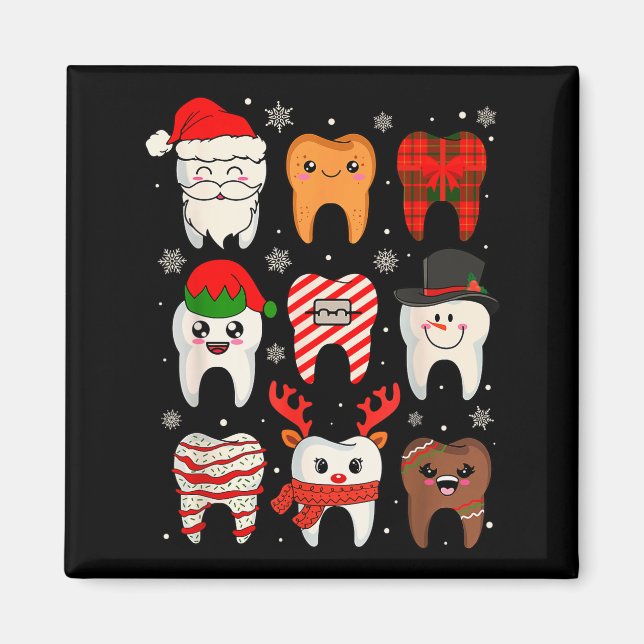 Funny Dental Christmas Teeth Cute Xmas Dentist Squ Magnet (Front)