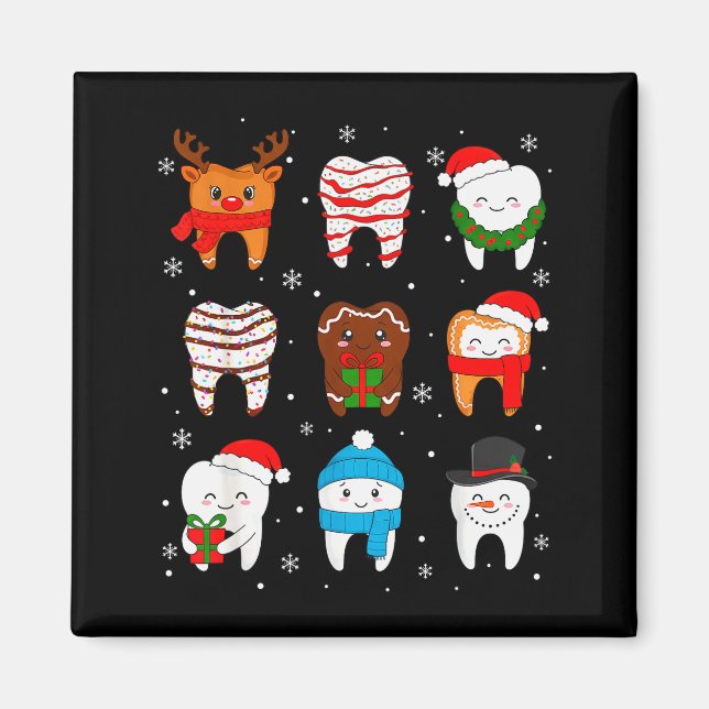 Funny Dental Christmas Teeth Cute Xmas Dentist Squ Magnet (Front)