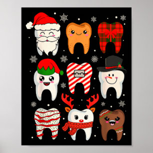 Funny Dental Christmas Teeth Cute Xmas Dentist Squ Poster