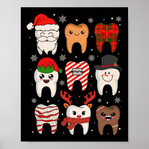 Funny Dental Christmas Teeth Cute Xmas Dentist Squ Poster
