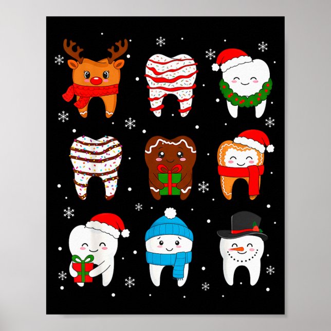 Funny Dental Christmas Teeth Cute Xmas Dentist Squ Poster (Front)