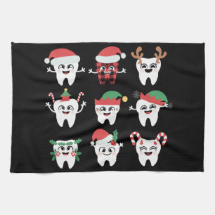 Funny Dental Christmas Teeth Cute Xmas Dentist  Tea Towel