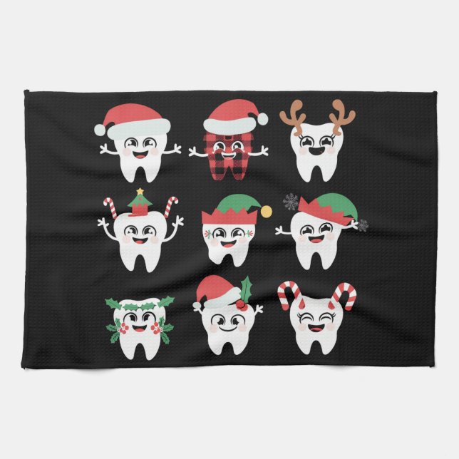 Funny Dental Christmas Teeth Cute Xmas Dentist  Tea Towel (Horizontal)