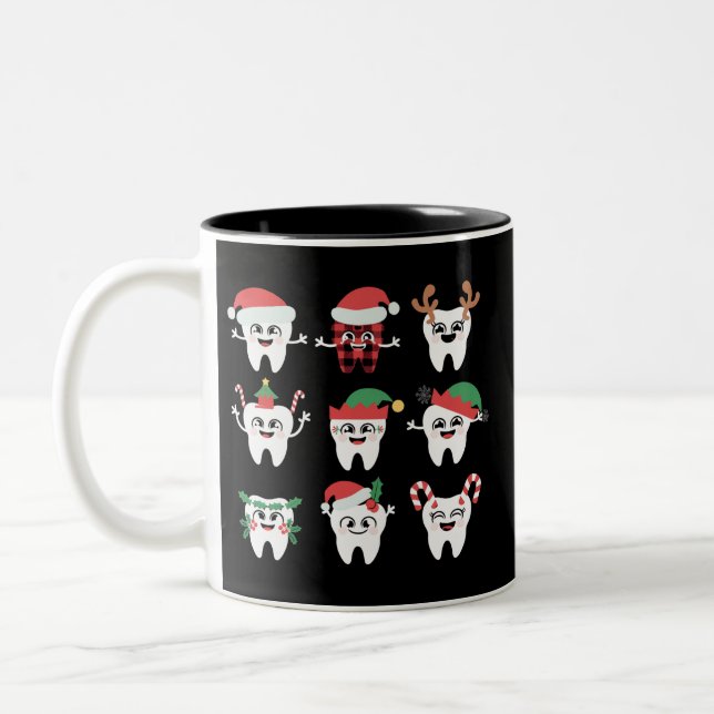 Funny Dental Christmas Teeth Cute Xmas Dentist  Two-Tone Coffee Mug (Left)