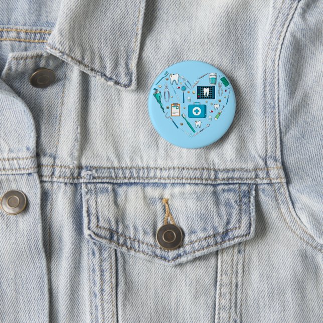 Funny Dental Dentist Tool Heart 6 Cm Round Badge (In Situ)