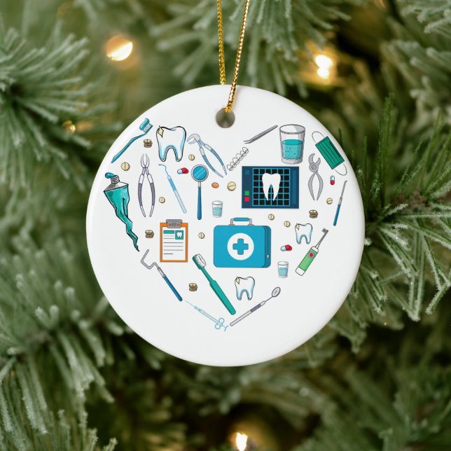 Funny Dental Dentist Tool Heart Ceramic Ornament (Tree)